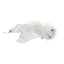 Dekoratyvinis paukštis ant segtuko su blizgučiais baltais 14cm 2vnt