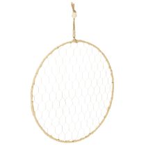 daiktų Dekoratyvinis metalinis žiedas Ø38cm, kabantis dekoras, rafija, sidabras, natūralus, bohemiškas sienų dekoras, universalus dekoravimas, 4 dalys