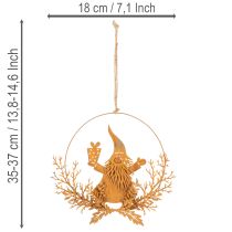 daiktų Kalėdinis dekoratyvinis žiedas, elnias žiede, Kalėdų Senelis su dovana, metalinė dekoracija, rūdžių spalvos apdaila, Ø18 cm, 2 vnt. rinkinys