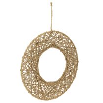 daiktų Dekoratyviniai džiuto žiedai, natūrali pakabinama dekoracija, bohemiško stiliaus, Ø38cm, 2 vnt., metaliniai žiedai, sienų dekoracija, langų dekoracija