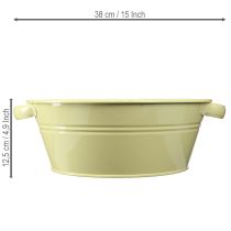 daiktų Dekoratyvinis metalinis dubuo, žaliai geltonas, gėlės formos dubuo su rankena, Ø33,5 cm