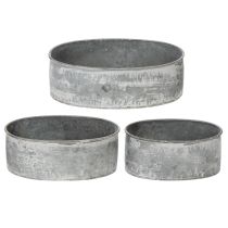 daiktų Dekoratyvinis metalinis dubuo, ovalus, pilkas, ilgis 22,5/19,5/16 cm, 3 vnt. rinkinys
