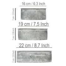 daiktų Dekoratyvinis metalinis dubuo, ovalus, pilkas, ilgis 22,5/19,5/16 cm, 3 vnt. rinkinys