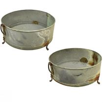 daiktų Dekoratyvinis dubuo su kojele metaline rankena rūdys 42/46,5cm rinkinys po 2