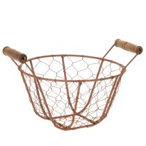 daiktų Vielinis krepšelis, metalinis krepšelis su rankena, medis, rūdžių spalvos, dekoratyvinis, Ø18 cm