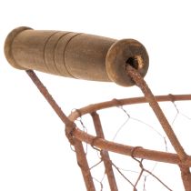 daiktų Vielinis krepšelis, metalinis krepšelis su rankena, medis, rūdžių spalvos, dekoratyvinis, Ø18 cm
