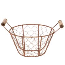daiktų Vielinis krepšelis, metalinis krepšelis su rankena, medis, rūdžių spalvos, dekoratyvinis, Ø18 cm