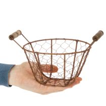 daiktų Vielinis krepšelis, metalinis krepšelis su rankena, medis, rūdžių spalvos, dekoratyvinis, Ø18 cm