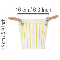 daiktų Kibiras sodinimui, vazonas su rankenomis, metalinė dekoracija, rožinė/žalia/geltona, shabby chic, Ø16,5 cm, aukštis 15 cm, 3 dalių rinkinys