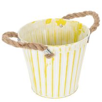 daiktų Kibiras sodinimui, vazonas su rankenomis, metalinė dekoracija, rožinė/žalia/geltona, shabby chic, Ø16,5 cm, aukštis 15 cm, 3 dalių rinkinys