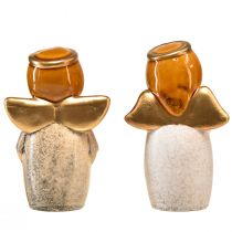 daiktų Dekoratyvinės angelo figūrėlės – kreminės ir baltos spalvos su auksiniais akcentais, 13 cm – dangiškas papuošimas jūsų namams – 2 vnt.