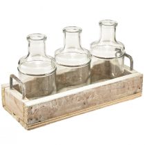 daiktų Butelis dekoratyvinis stiklas su mediniu padėklu vintage 24x9,5x14cm