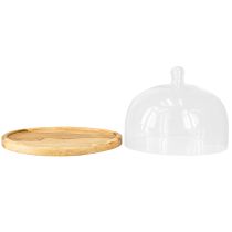 daiktų Stiklinis kupolas su mediniu lėkštės papuošimu sūrio kupolu Ø22cm H16,5cm