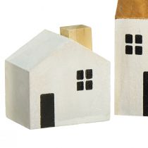daiktų Mediniai namai dekoratyviniai nameliai mediniai baltai ruda 4,5-8cm 4 vnt