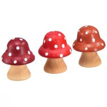 daiktų Mediniai grybai Dekoratyviniai grybai Mediniai mini musmirės raudonos oranžinės 4cm 12 vnt