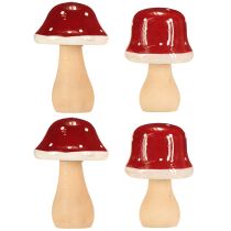 daiktų Mediniai grybai, musmirės, dekoracija, mediena, FSC, raudonai ruda, aukštis 6,5/7 cm, 4 vnt.