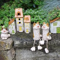 daiktų Kaimiško stiliaus keraminis namelis su ryškia LED lempute, idealiai tinkantis kaip atmosferinė stalo puošmena, 15 cm, 2 vnt.