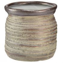 daiktų Keraminė vazoninė dekoratyvinė vaza metalinė pilka ruda 14×14cm