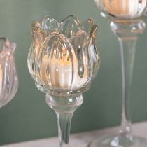 daiktų Stiklinė žvakidė iš gėlių elegantiškam stalo papuošimui, renginiams ir vestuvėms, 22 cm