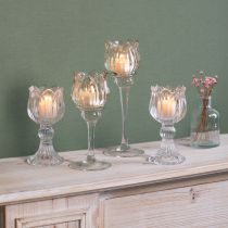 daiktų Stiklinė žvakidė iš gėlių elegantiškam stalo papuošimui, renginiams ir vestuvėms, 22 cm
