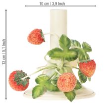 daiktų Metalinė žvakidė su braškių dekoracija, vasarinio kremo spalvos, aukštis 13 cm