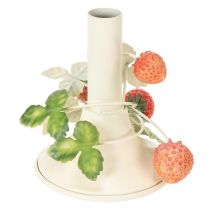 daiktų Metalinė žvakidė su braškių dekoracija, vasarinio kremo spalvos, aukštis 13 cm