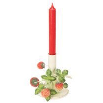 daiktų Metalinė žvakidė su braškių dekoracija, vasarinio kremo spalvos, aukštis 13 cm