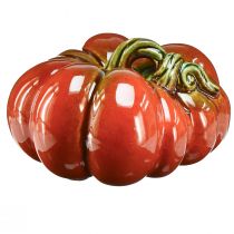 daiktų Blizgus keraminis ryškiai raudonai oranžinis moliūgas su žaliu koteliu - 21,5 cm - ideali rudens puošmena