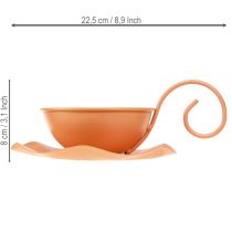 daiktų Metalinis dekoratyvinis puodelis, oranžinis, Ø11,5 cm, aukštis6 cm, su lėkštute, 2 vnt.