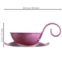 daiktų Metalinis dekoratyvinis puodelis su lėkštute, rožinis, aukštis 8 cm, skersmuo 11,5 cm, 2 vnt.