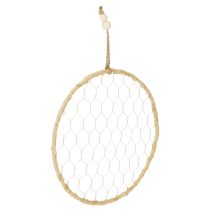 daiktų Boho metalinis dekoratyvinis žiedas, sidabrinis, Ø28cm su natūralia rafija, 4 vnt. rinkinys - pakabinama dekoracija, sienos dekoracija