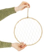 daiktų Boho metalinis dekoratyvinis žiedas, sidabrinis, Ø28cm su natūralia rafija, 4 vnt. rinkinys - pakabinama dekoracija, sienos dekoracija