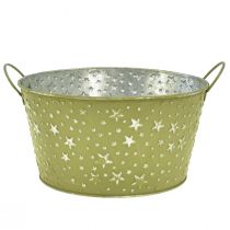 daiktų Metalinis dubuo su žvaigždėmis ir rankenomis žalias Ø20cm H11,5cm