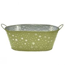 daiktų Metalinis dubuo ovalios žvaigždės ir rankenos žalios spalvos 31×16cm H12,5cm