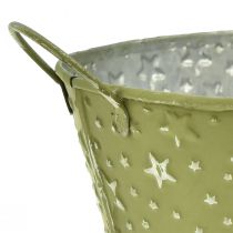 daiktų Metalinis dubuo ovalios žvaigždės ir rankenos žalios spalvos 31×16cm H12,5cm
