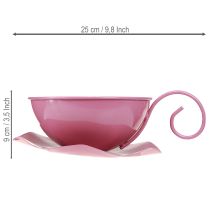 daiktų Metalinis puodelis Ø16cm A9cm Dekoratyvinis puodelis su lėkštute rožinis 2vnt.