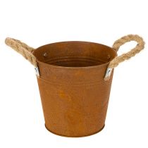 daiktų Metalinis vazonas su rankenomis, žolelių vazonas, rūdžių dekoracija Ø16,5 cm, aukštis15 cm