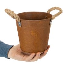 daiktų Metalinis vazonas su rankenomis, žolelių vazonas, rūdžių dekoracija Ø16,5 cm, aukštis15 cm