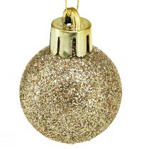 daiktų Mini eglutės kamuoliukai Pearl Golden plastikiniai Ø3cm 14 vnt