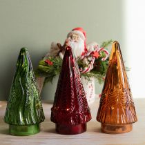 daiktų Mini stiklinė Kalėdų eglutė LED raudona žalia ruda 18 cm 3 vnt.