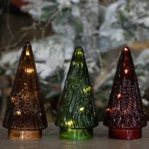daiktų Mini stiklinė Kalėdų eglutė LED raudona žalia ruda 18 cm 3 vnt.