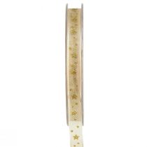 daiktų Organzos juostelė Kalėdinė juostelė su smėlio spalvos auksine spalva W10mm L20m