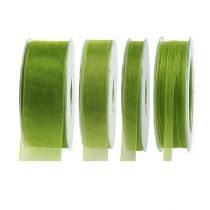 Organzos juostelė žalia dovanų juostelė austa krašteliu alyvuogių žalia 50m