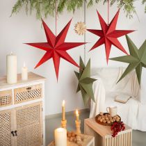 daiktų Kalėdinė dekoracinė lempa „Paper Star“, džiuto spalvos, raudona, 60 x 15 cm