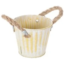 daiktų Sodinimo kibiras, metalinis vazonas su rankenomis, dekoratyvinis vazonas, rožinės/žalios/geltonos spalvos, „shabby chic“, Ø12 cm, aukštis10 cm, 3 vnt. rinkinys