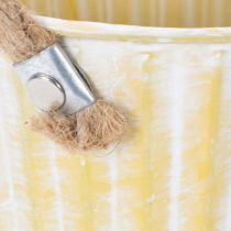 daiktų Sodinimo kibiras, metalinis vazonas su rankenomis, dekoratyvinis vazonas, rožinės/žalios/geltonos spalvos, „shabby chic“, Ø12 cm, aukštis10 cm, 3 vnt. rinkinys