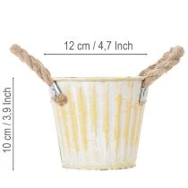 daiktų Sodinimo kibiras, metalinis vazonas su rankenomis, dekoratyvinis vazonas, rožinės/žalios/geltonos spalvos, „shabby chic“, Ø12 cm, aukštis10 cm, 3 vnt. rinkinys