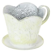 daiktų Augalų vazonas, dekoratyvinis kavos filtro laikiklis, metalinis puodelis sodinimui, žalių ir baltų gėlių dekoracija, shabby chic, aukštis 11 cm, skersmuo 11 cm