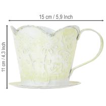 daiktų Augalų vazonas, dekoratyvinis kavos filtro laikiklis, metalinis puodelis sodinimui, žalių ir baltų gėlių dekoracija, shabby chic, aukštis 11 cm, skersmuo 11 cm