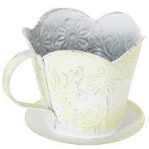 daiktų Augalų vazonas, dekoratyvinis kavos filtro laikiklis, metalinis puodelis sodinimui, žalių ir baltų gėlių dekoracija, shabby chic, aukštis 11 cm, skersmuo 11 cm